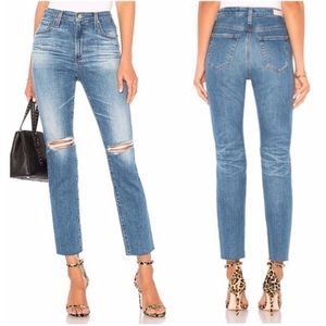 AG Adriano Goldschmied The Isabelle High Rise Distressed Hem Ankle Denim Jeans